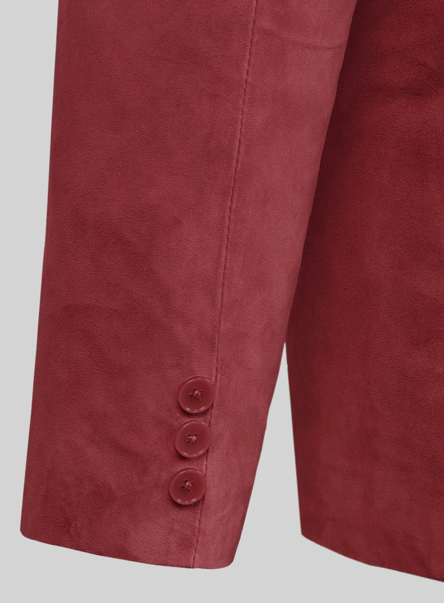 French Red Suede Leather Pea Coat - Image 5