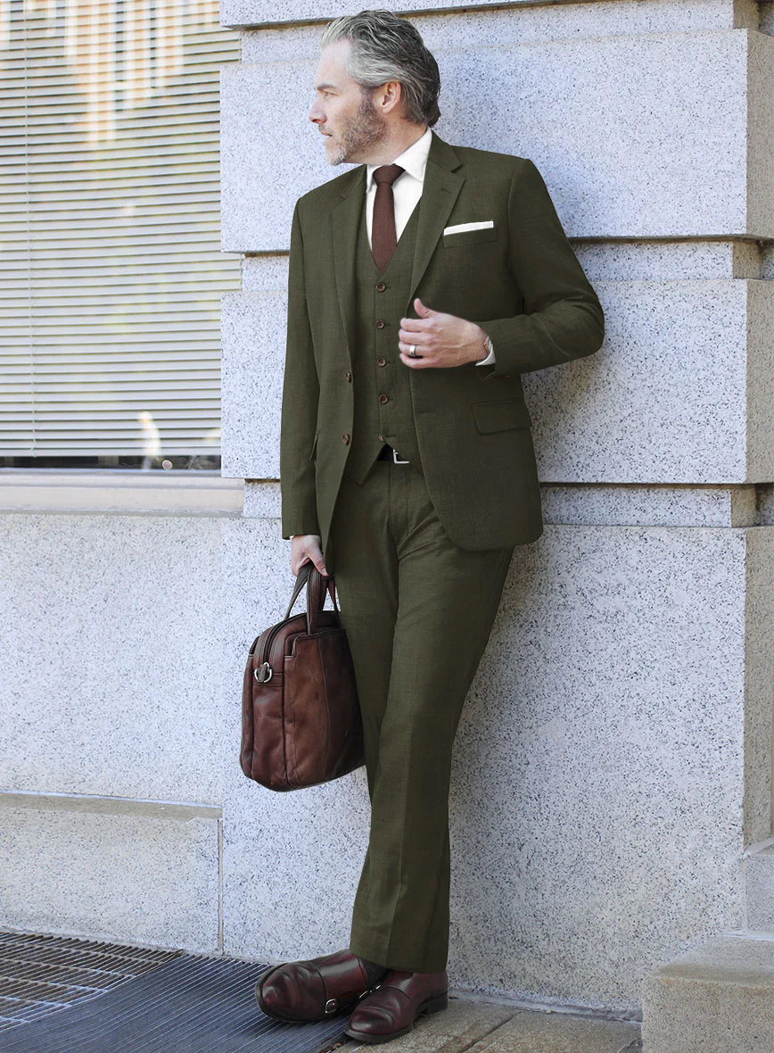 Fresco Olive Wool Suit - Image 2