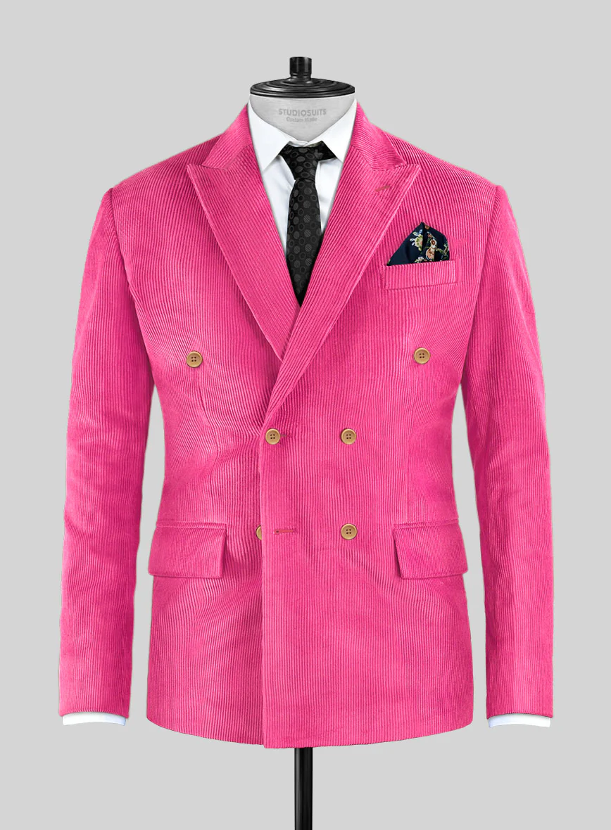 Fusica Pink Corduroy Double Breasted Jacket