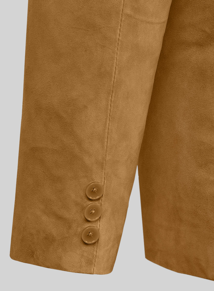 Ginger Brown Suede Leather Pea Coat - Image 2