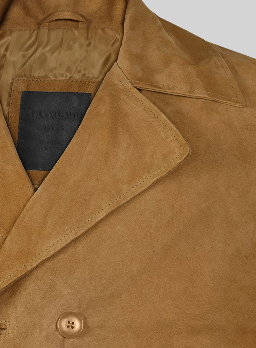 Ginger Brown Suede Leather Pea Coat - Image 4