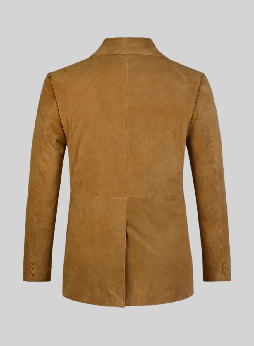Ginger Brown Suede Leather Pea Coat - Image 5