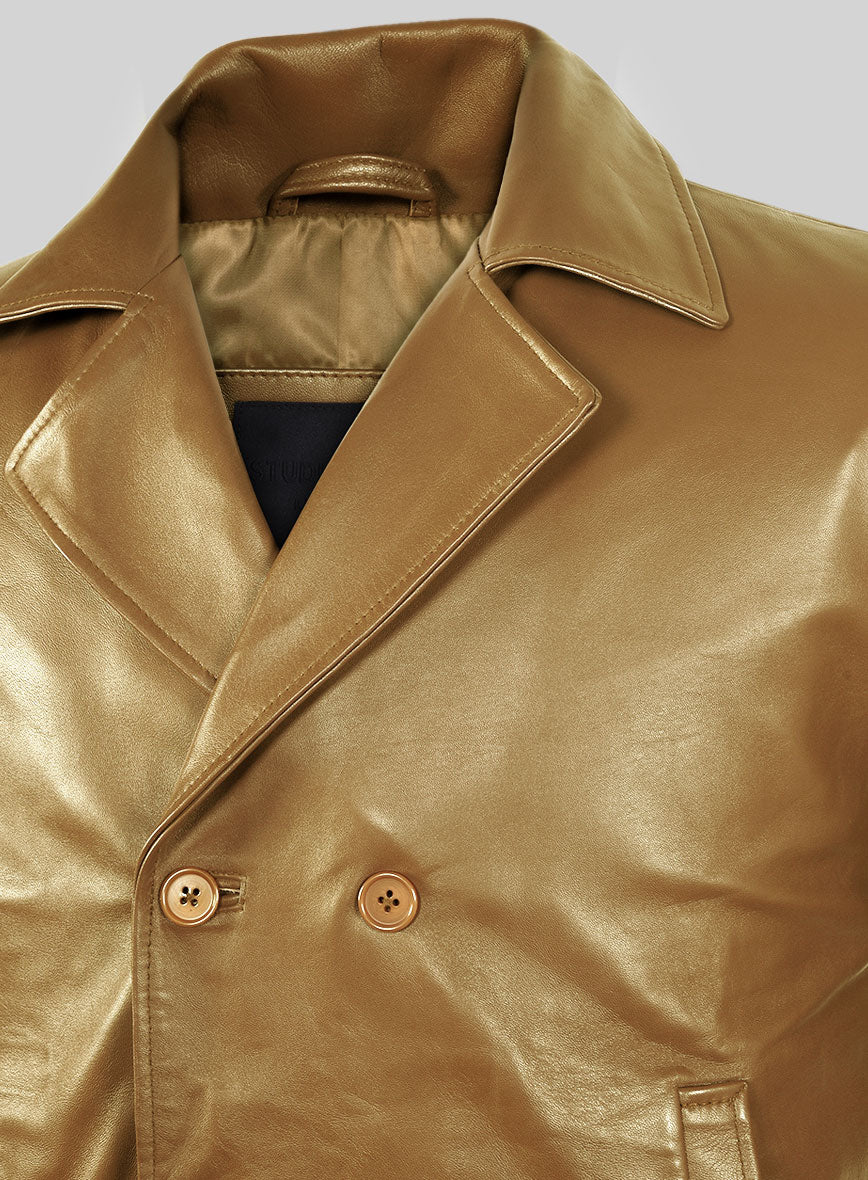 Gold Leather Pea Coat - Image 4