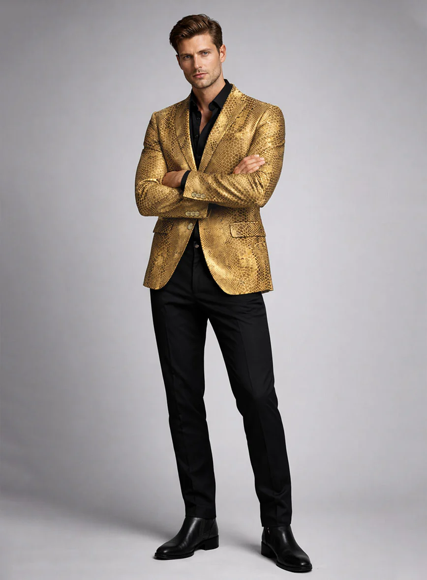 Golden Python Leather Blazer - Image 3