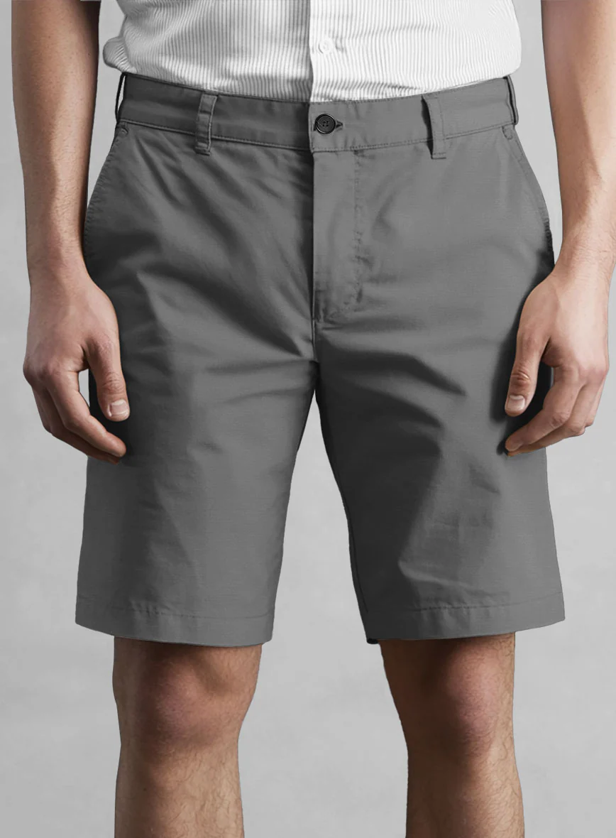 Gray Feather Cotton Canvas Stretch Shorts - Image 2