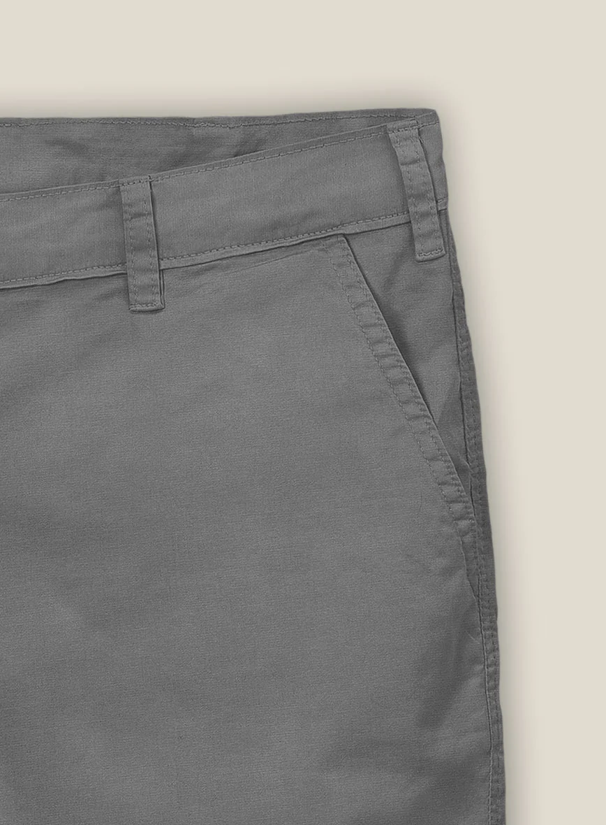 Gray Feather Cotton Canvas Stretch Shorts - Image 4
