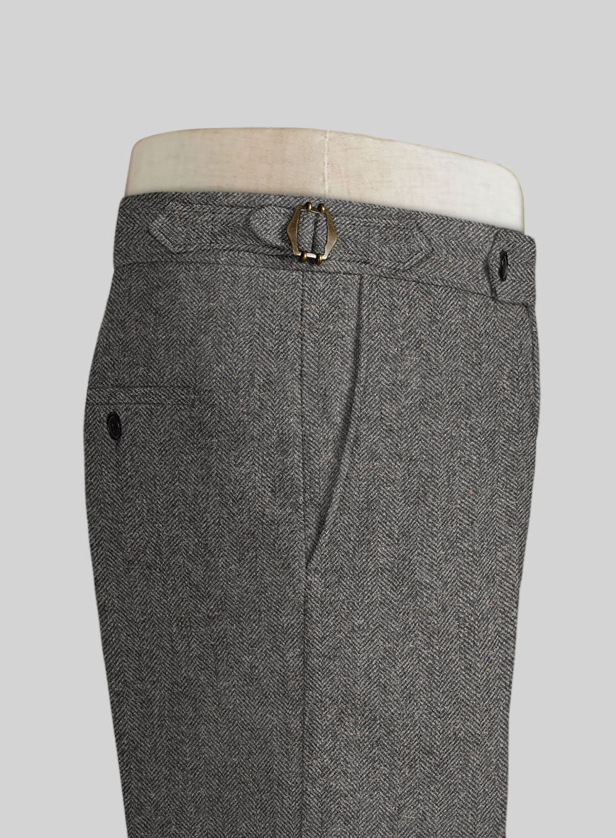 Gray Herringbone Flecks Donegal Highland Tweed Trousers - Image 3