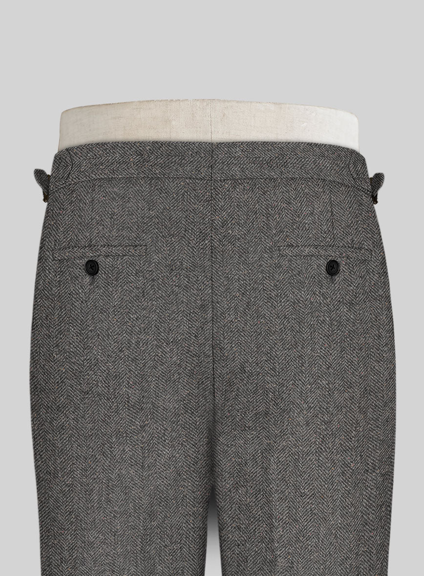 Gray Herringbone Flecks Donegal Highland Tweed Trousers - Image 4