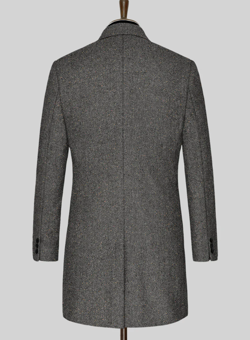 Gray Herringbone Flecks Donegal Tweed Overcoat - Image 2