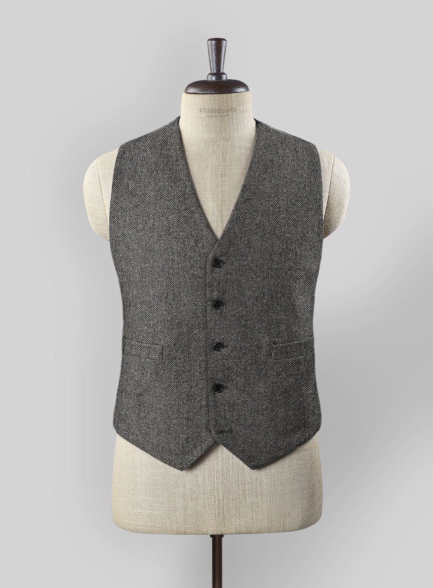 Gray Herringbone Flecks Donegal Tweed Waist Coat - Image 2