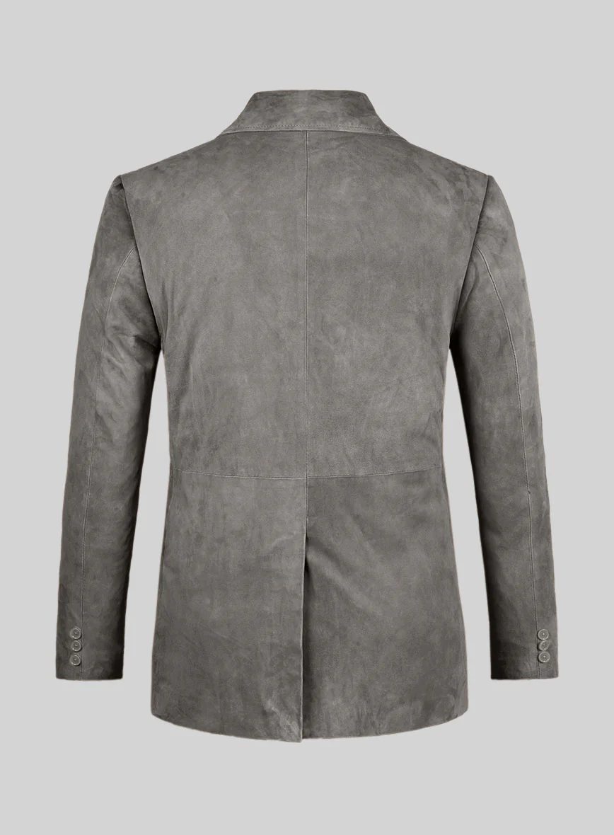 Gray Suede Leather Pea Coat - Image 2