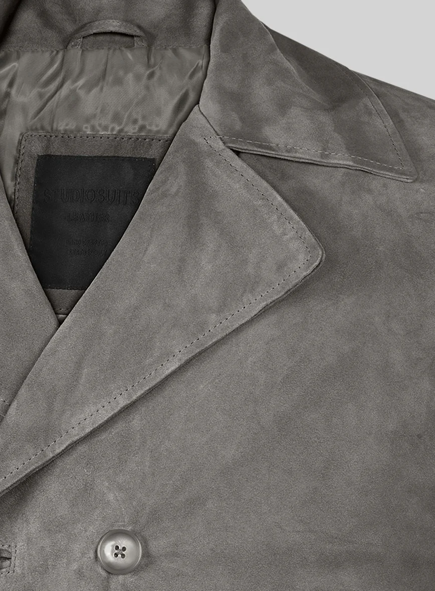 Gray Suede Leather Pea Coat - Image 4