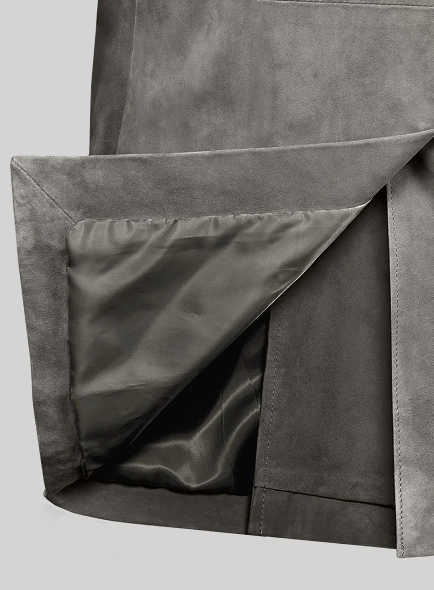 Gray Suede Leather Pea Coat - Image 5