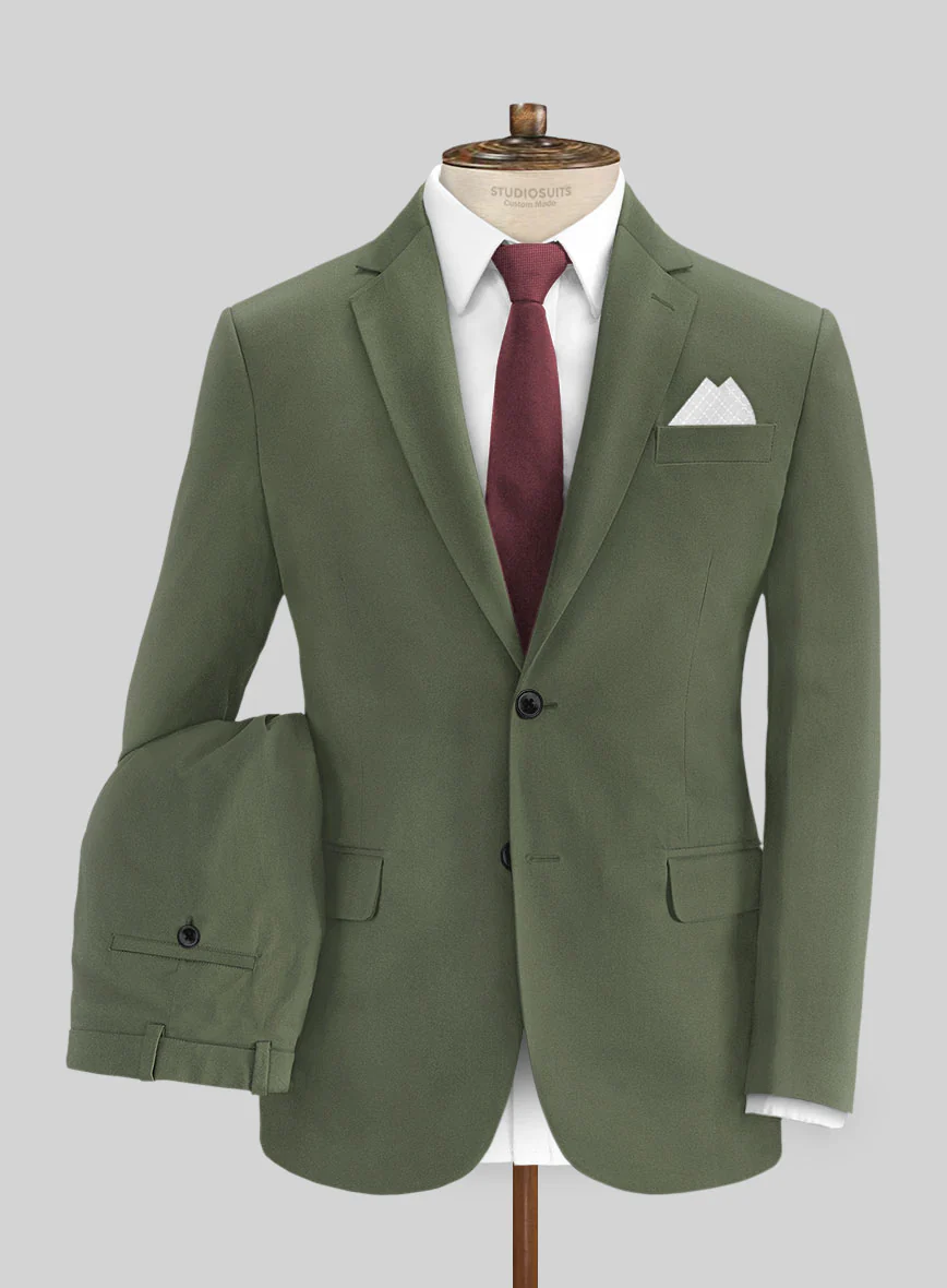 Green Cotton Power Stretch Chino Suit - Image 2