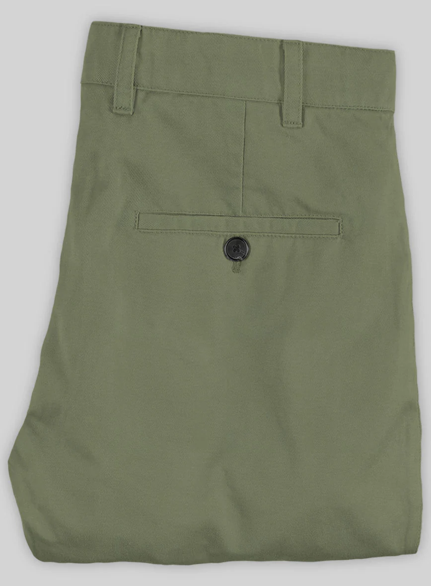 Washed Green Feather Cotton Canvas Stretch Chino Pants - Image 2