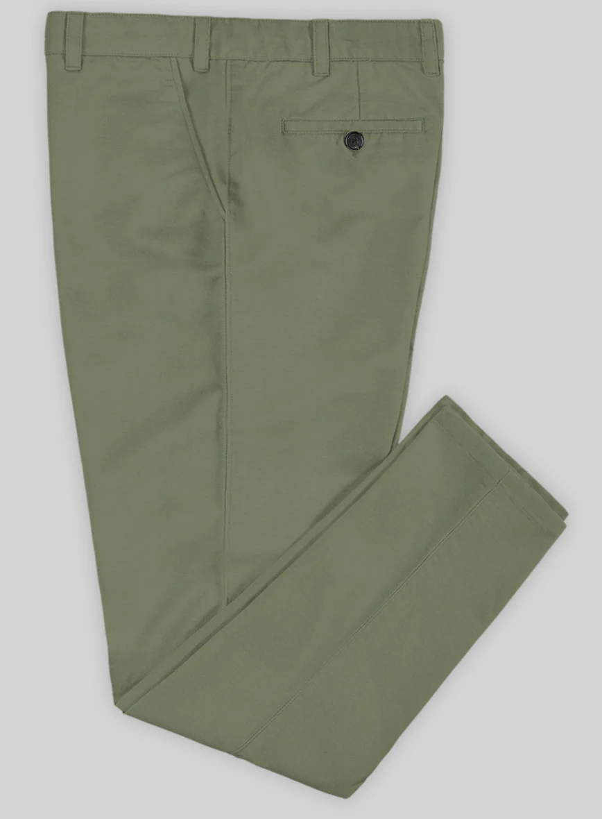 Washed Green Feather Cotton Canvas Stretch Chino Pants - Image 3