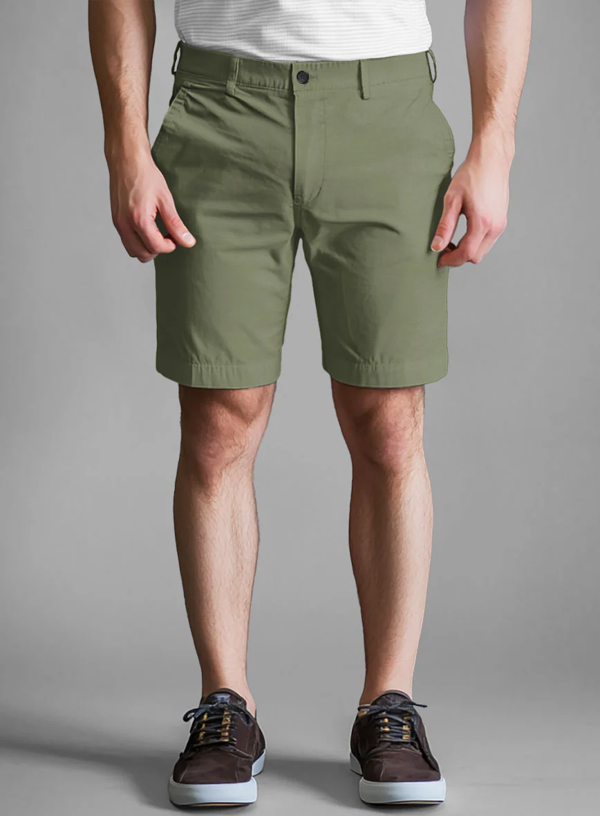 Green Feather Cotton Canvas Stretch Shorts - Image 2
