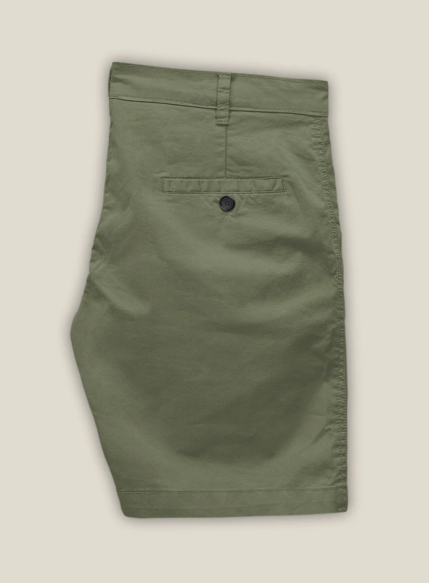Green Feather Cotton Canvas Stretch Shorts - Image 3