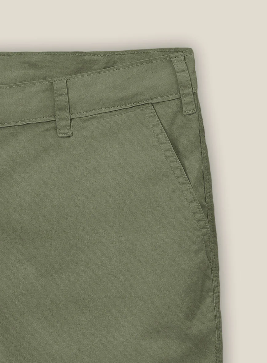 Green Feather Cotton Canvas Stretch Shorts - Image 4