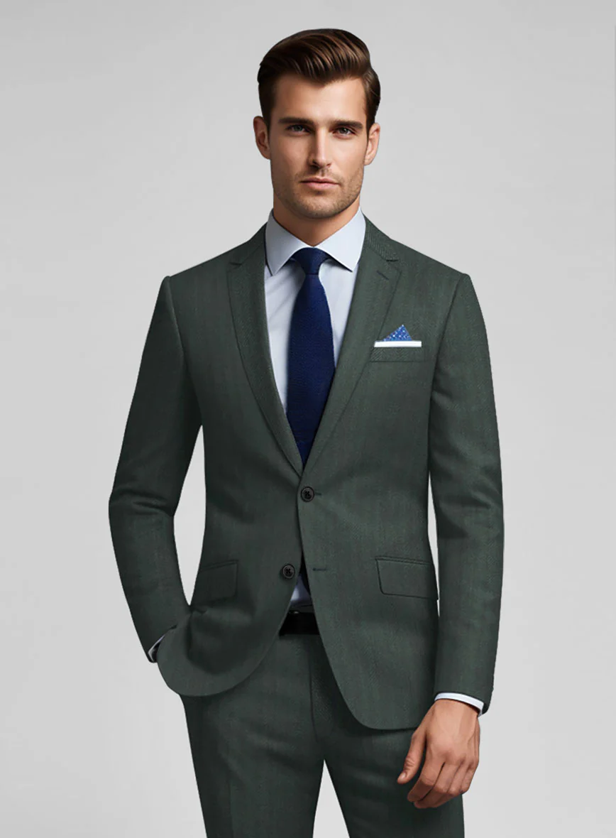 Green Herringbone Wool Jacket - Image 2