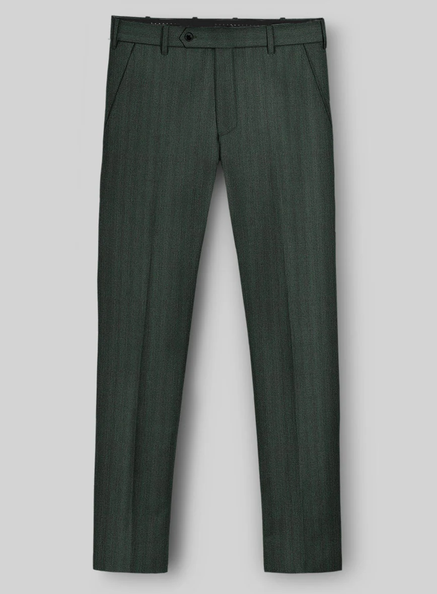 Green Herringbone Wool Pants - Image 2