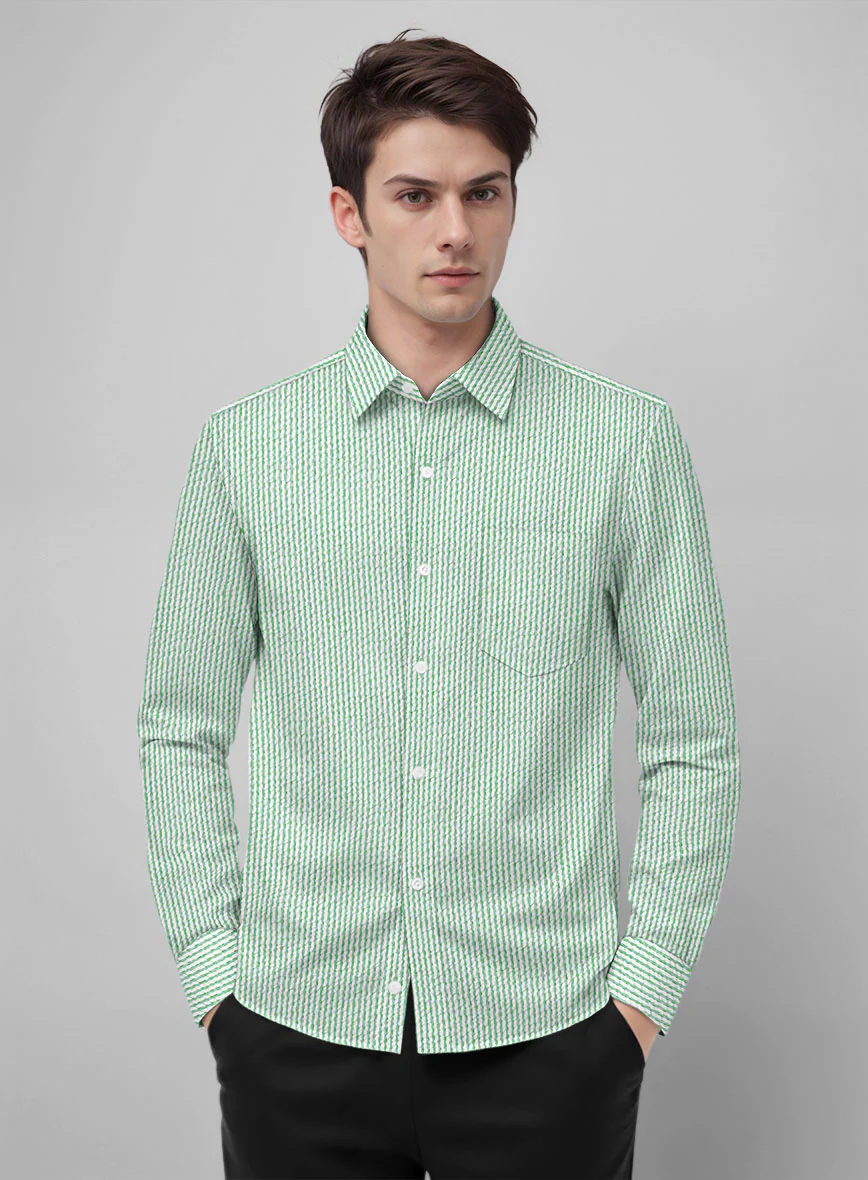 Green Seersucker Cotton Shirt - Image 3