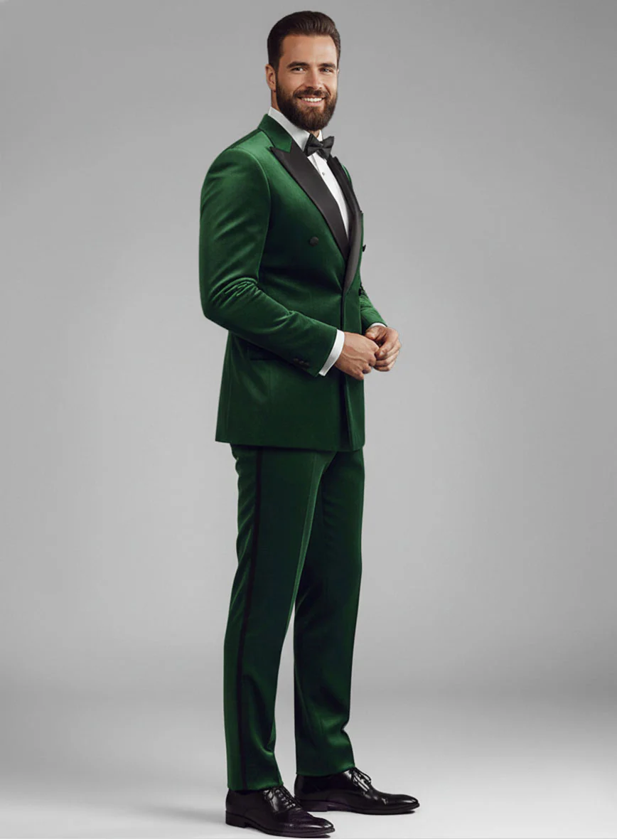 Green Velvet Double Breasted Tuxedo Suit - Image 3
