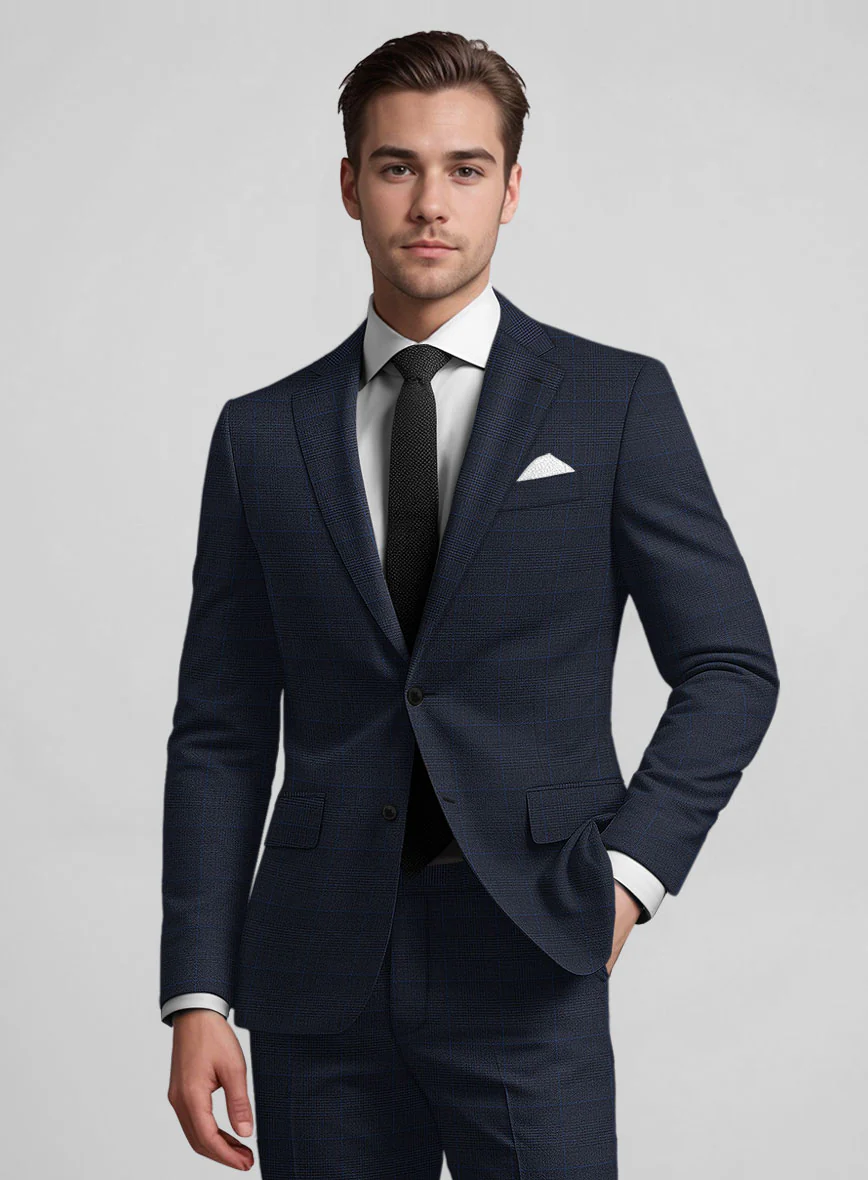 Guabello Dark Blue Prince Of Wales Suit - Image 3