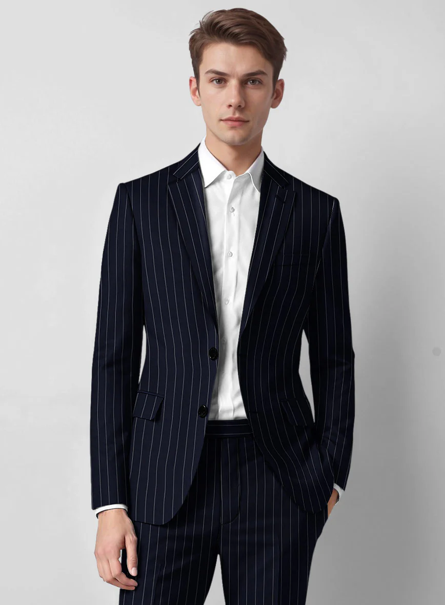 Guabello Navy Blue Rope Stripe Suit - Image 3