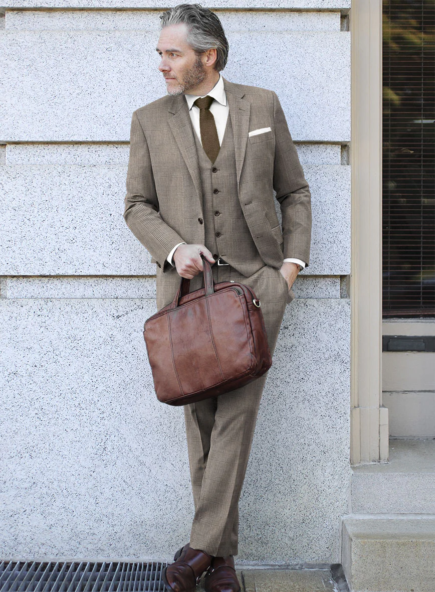 Hardy Minnis Beige Prince of Wales Wool Suit - Image 2