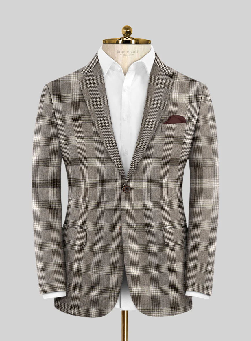 Hardy Minnis Beige Prince of Wales Wool Suit - Image 3