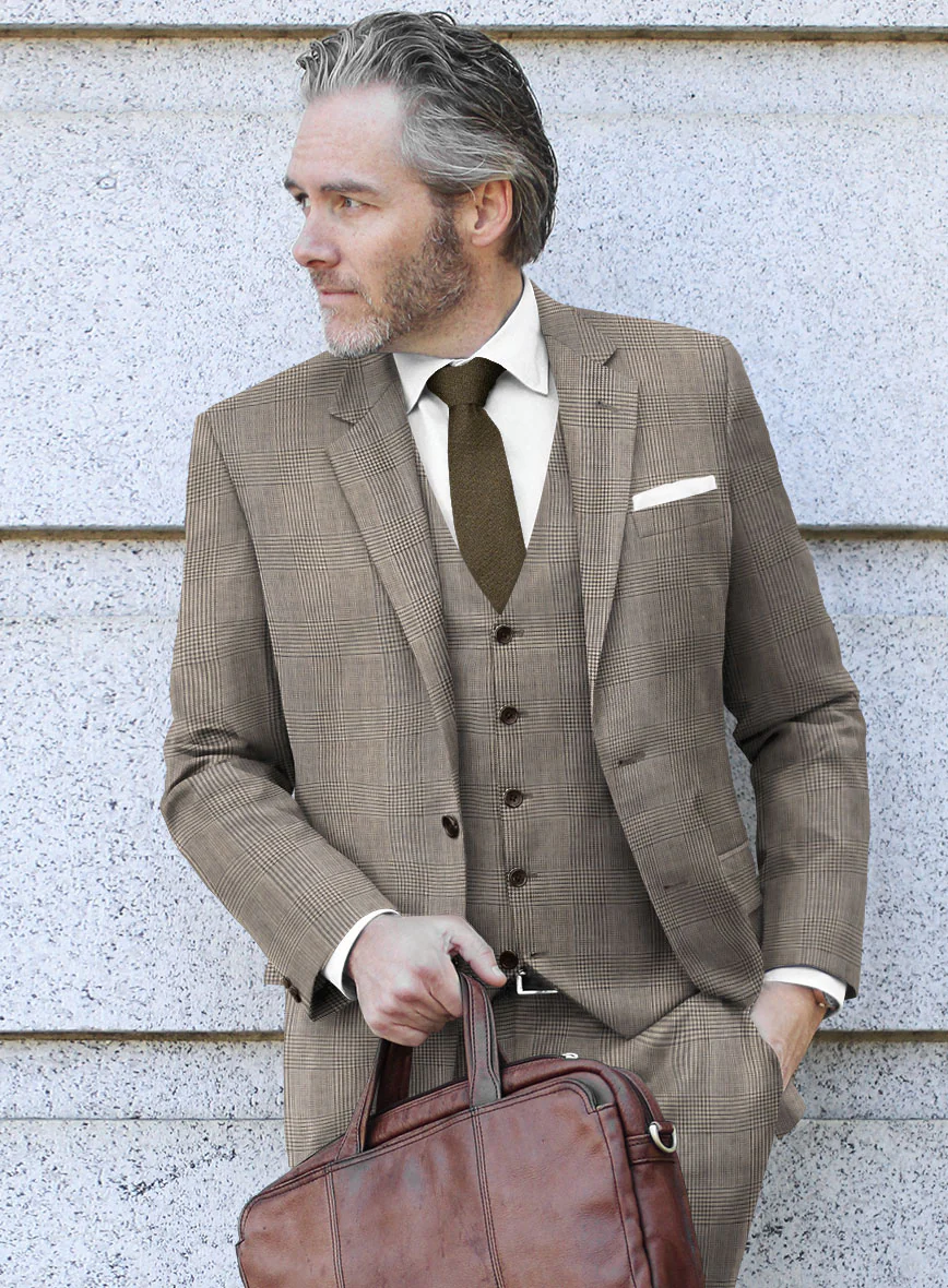 Hardy Minnis Beige Prince of Wales Wool Suit - Image 4