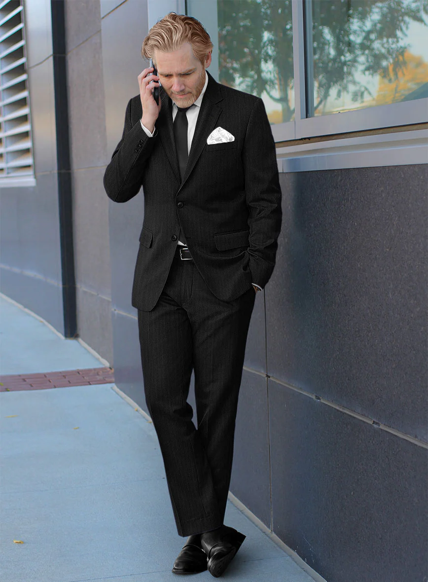 Hardy Minnis Black Herringbone Wool Suit - Image 2