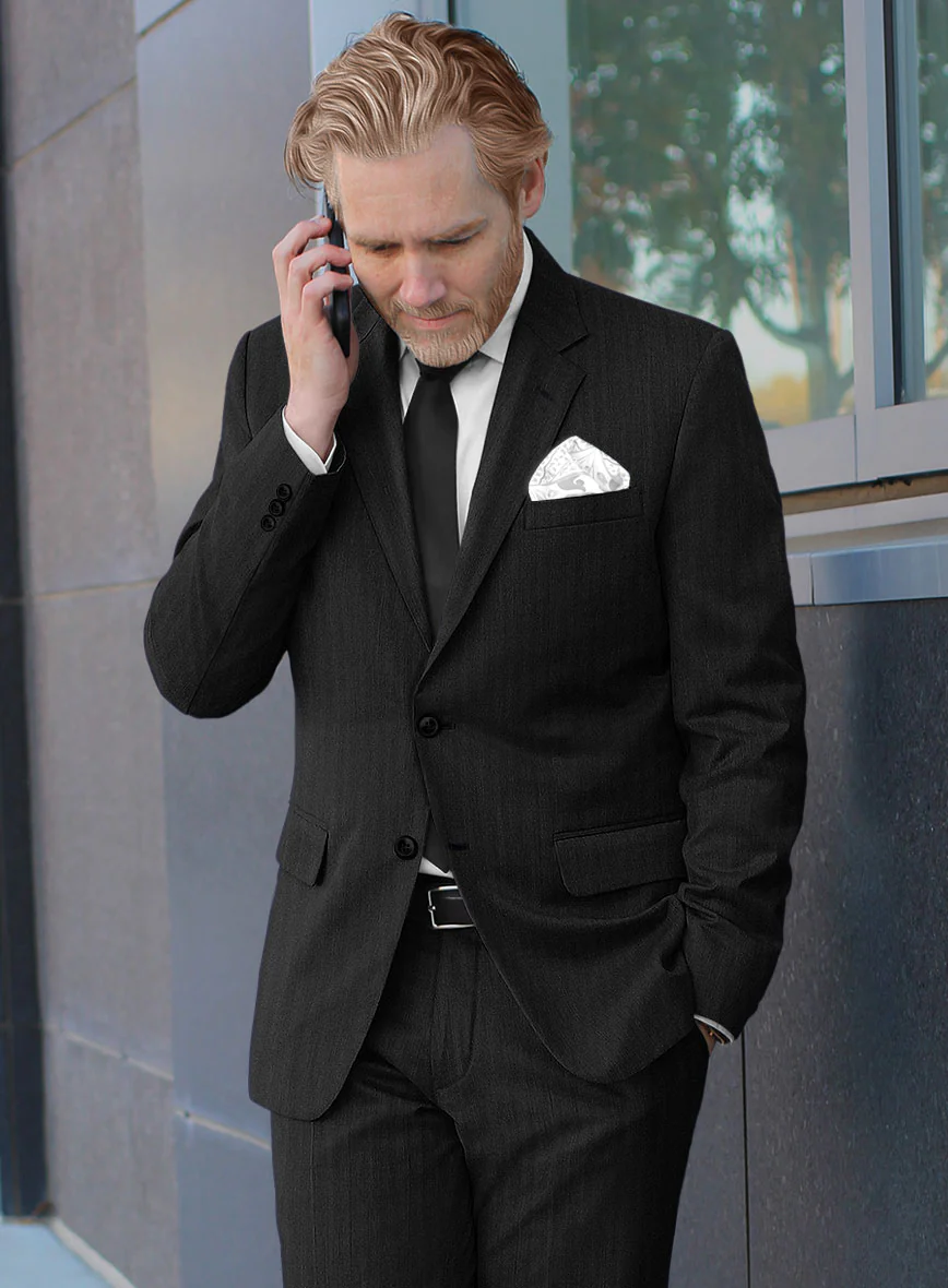 Hardy Minnis Black Herringbone Wool Suit - Image 4