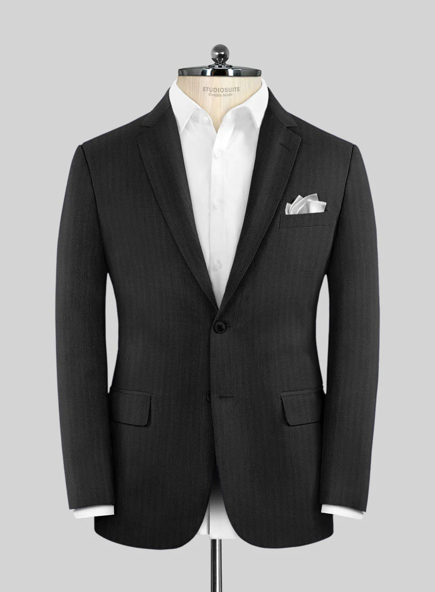 Hardy Minnis Black Herringbone Wool Suit - Image 6