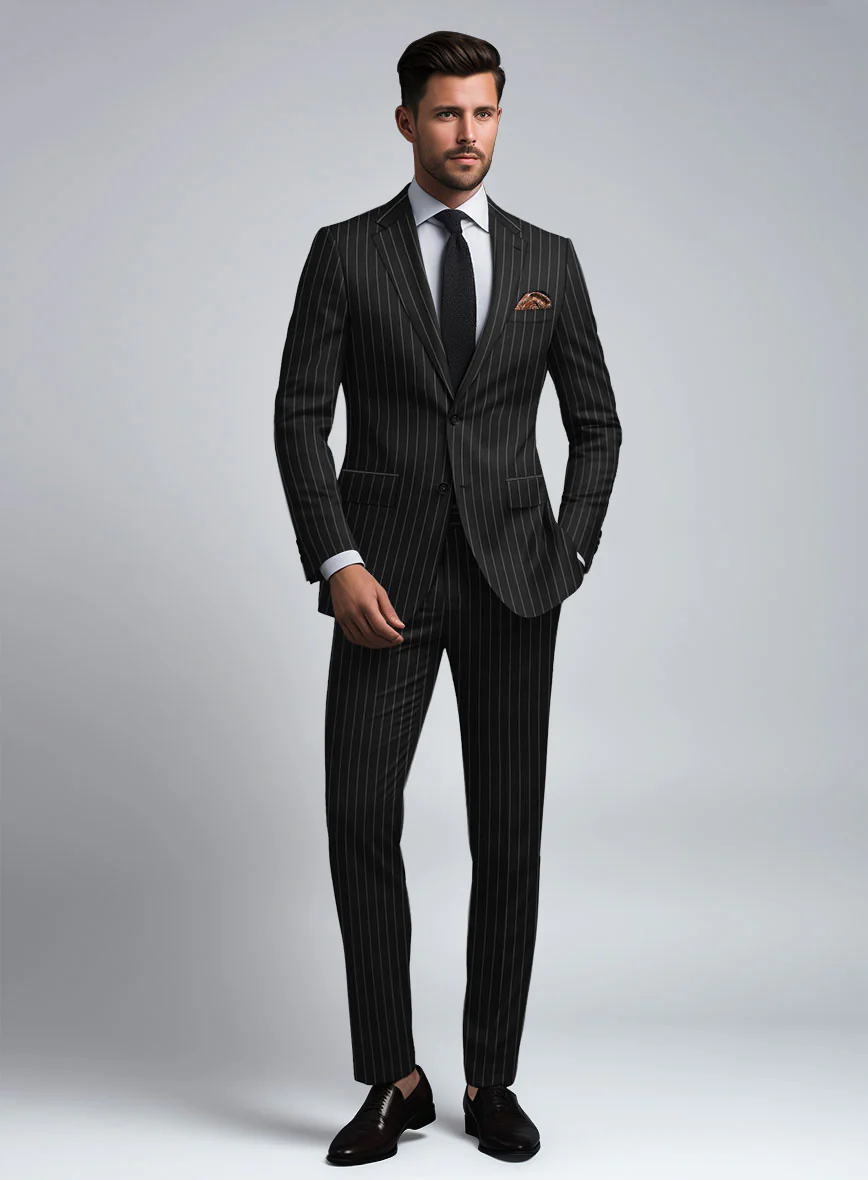Hardy Minnis Black Rope Stripe Wool Suit - Image 2