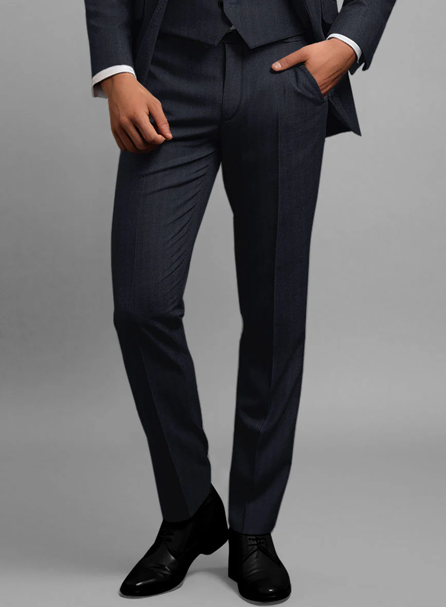 Hardy Minnis Blue Herringbone Wool Pants - Image 2