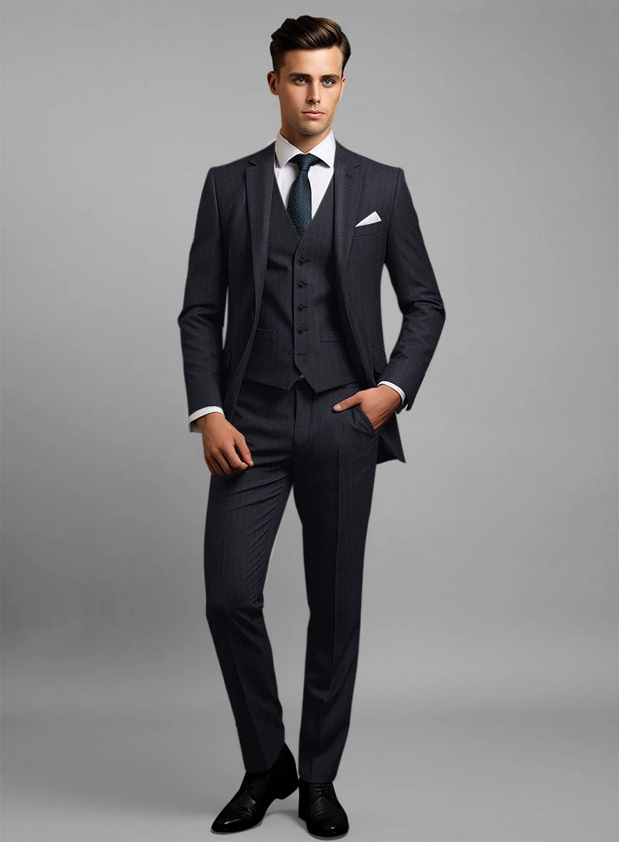 Hardy Minnis Blue Herringbone Wool Suit - Image 2
