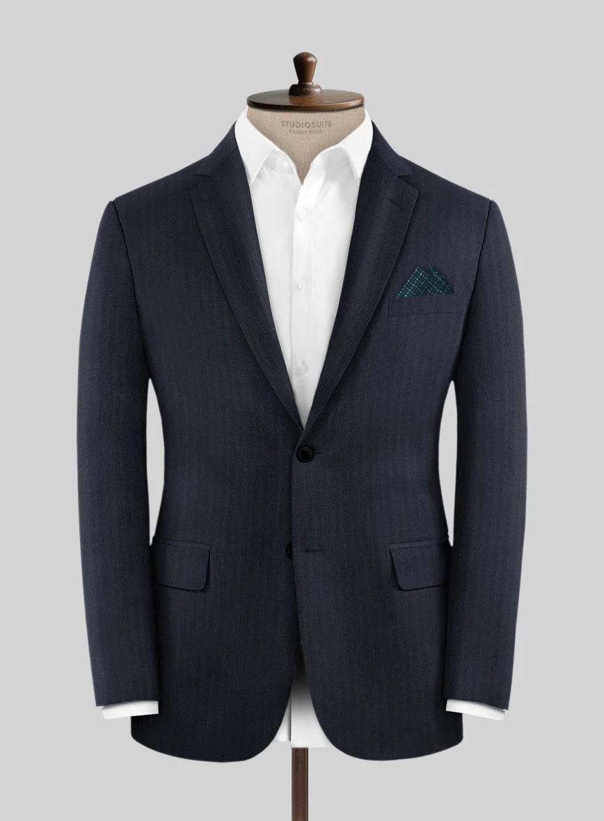 Hardy Minnis Blue Herringbone Wool Suit - Image 3