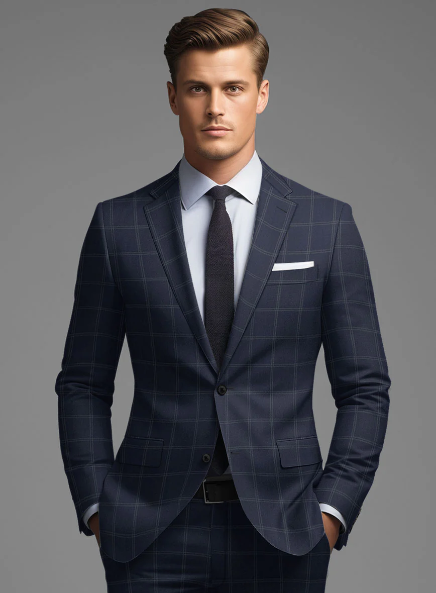 Hardy Minnis Blue Windowpane Wool Suit - Image 4
