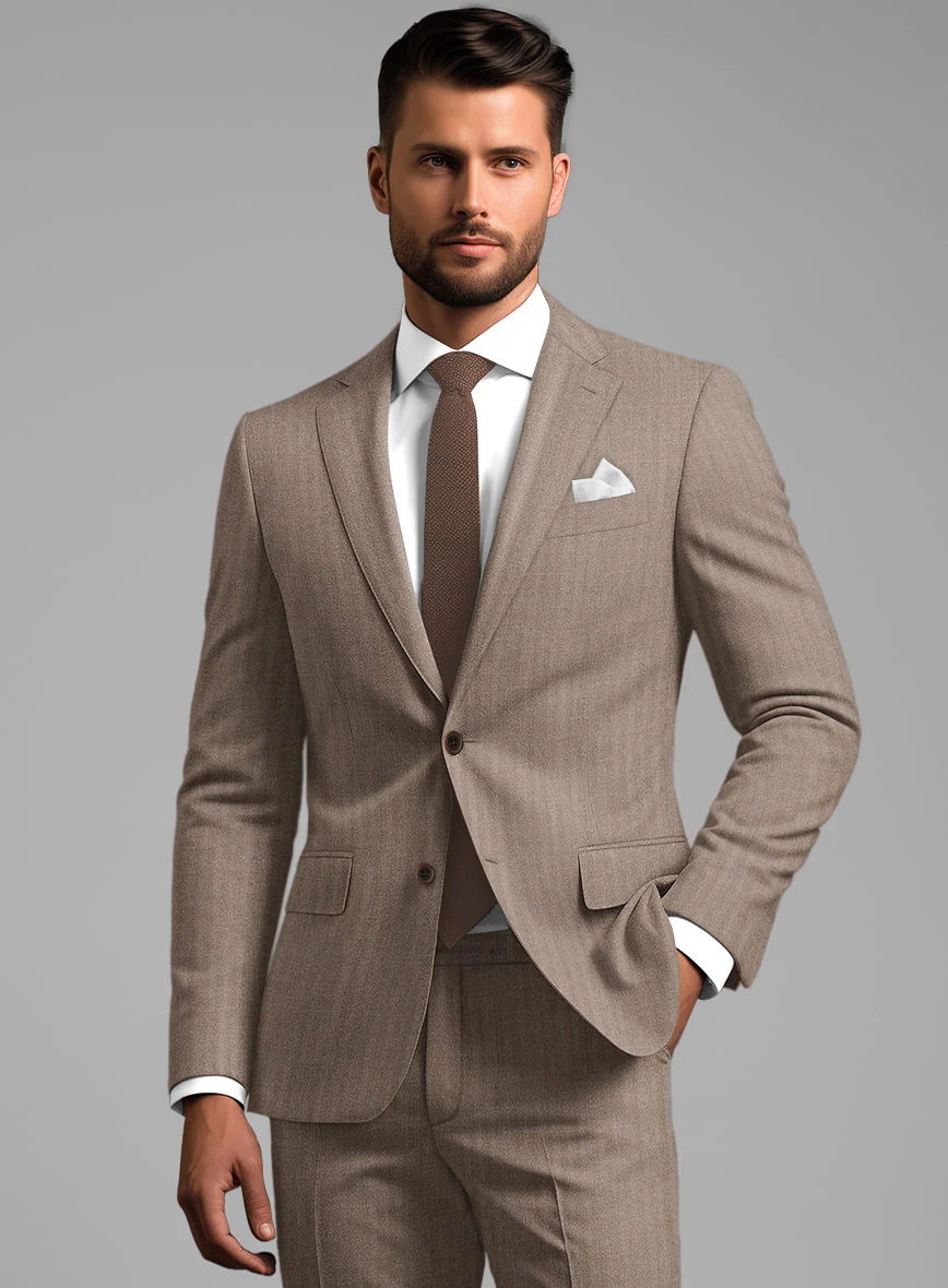Hardy Minnis Brown Herringbone Wool Suit - Image 4