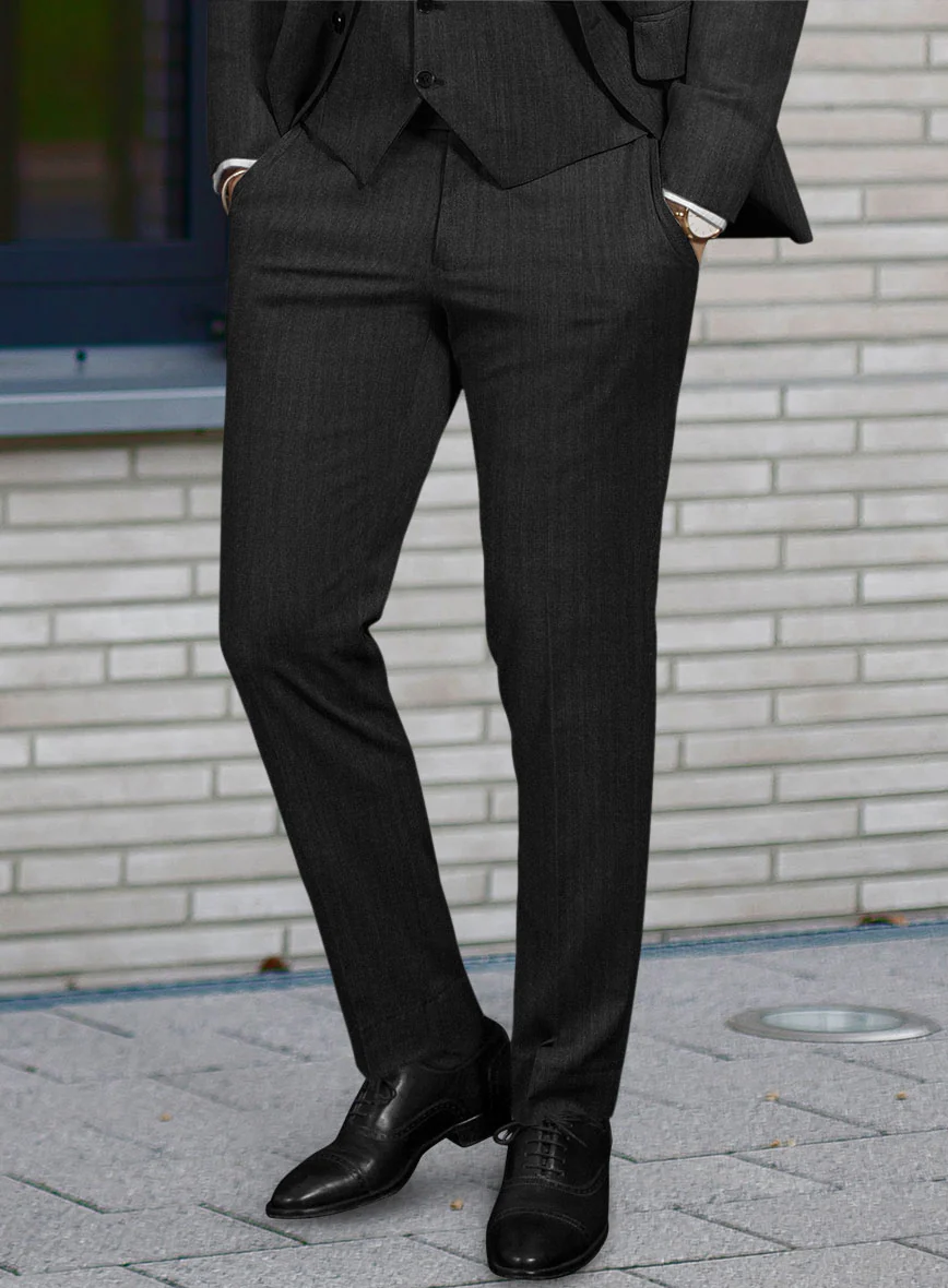 Hardy Minnis Charcoal Herringbone Wool Pants - Image 2