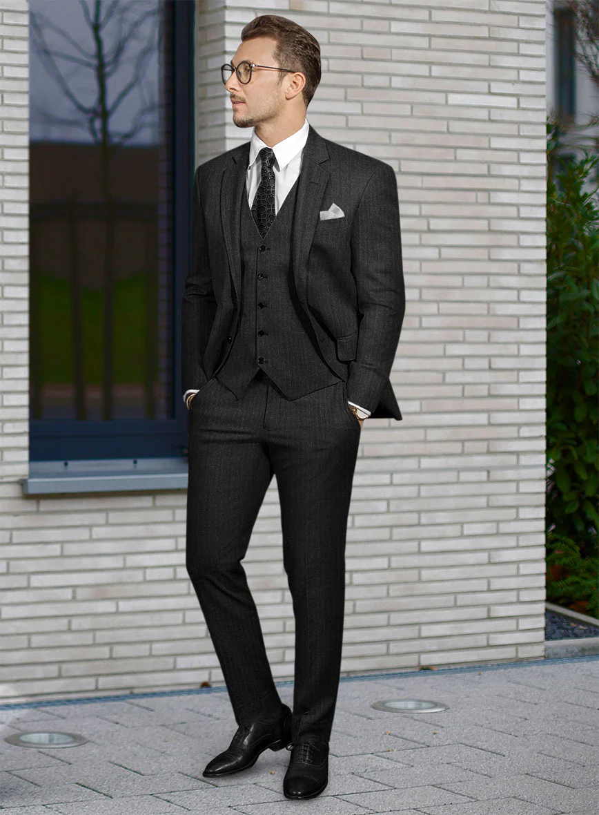 Hardy Minnis Charcoal Herringbone Wool Suit - Image 2
