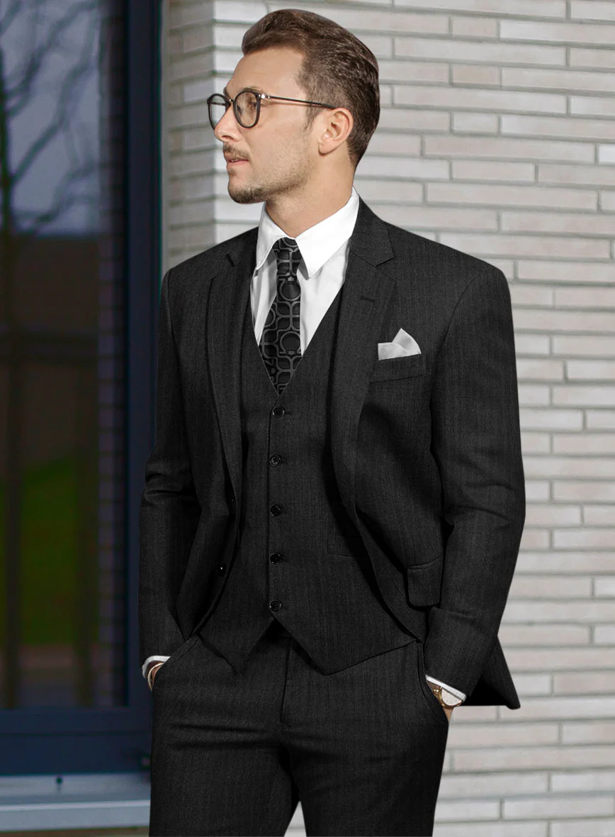 Hardy Minnis Charcoal Herringbone Wool Suit - Image 4