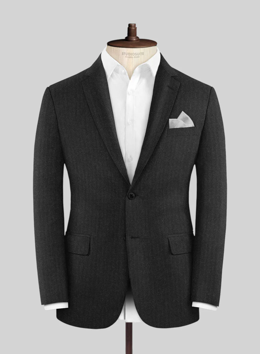 Hardy Minnis Charcoal Herringbone Wool Suit - Image 6