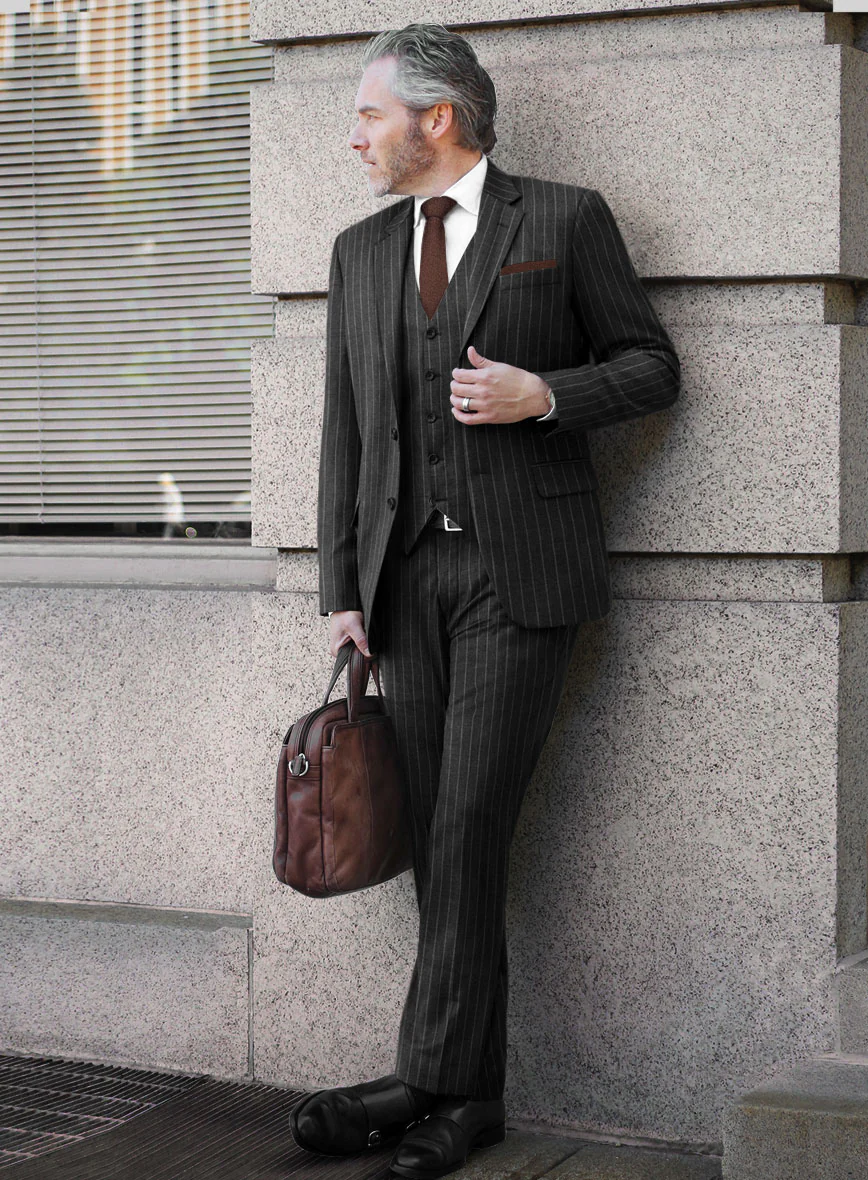 Hardy Minnis Charcoal Rope Stripe Wool Suit - Image 2