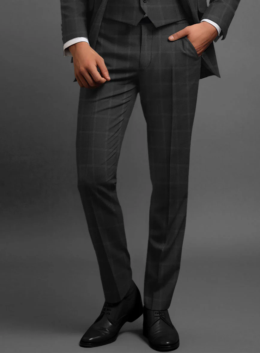 Hardy Minnis Charcoal Windowpane Wool Pants - Image 2