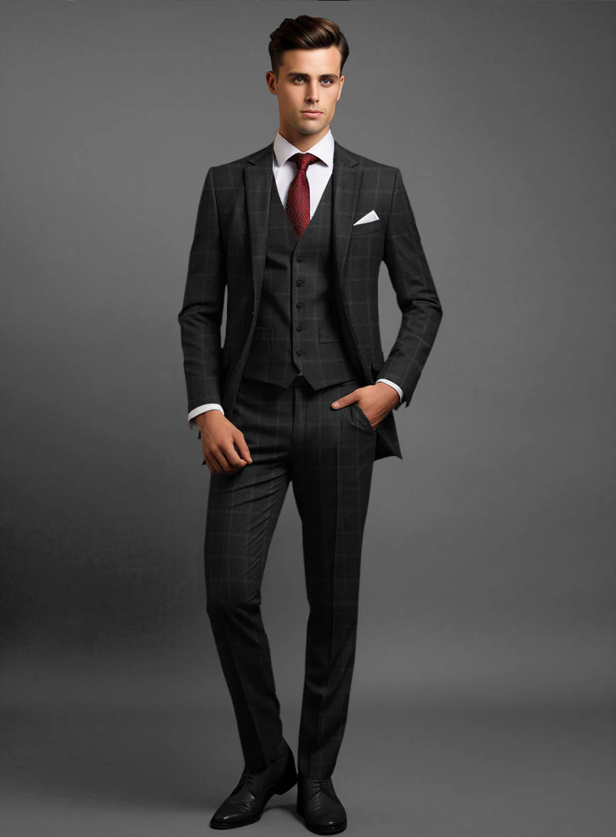 Hardy Minnis Charcoal Windowpane Wool Suit - Image 2