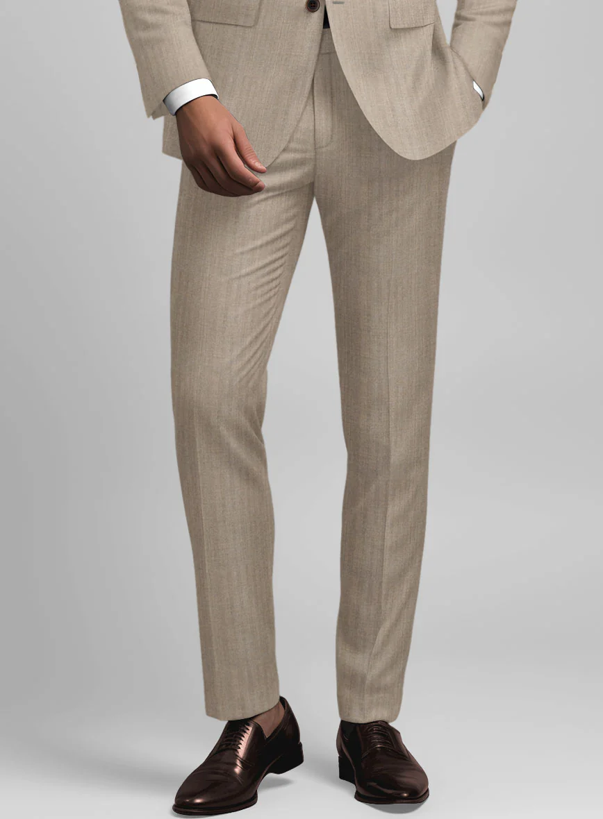 Hardy Minnis Dark Beige Herringbone Wool Pants - Image 2