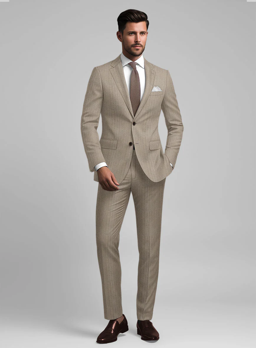 Hardy Minnis Dark Beige Herringbone Wool Suit - Image 2